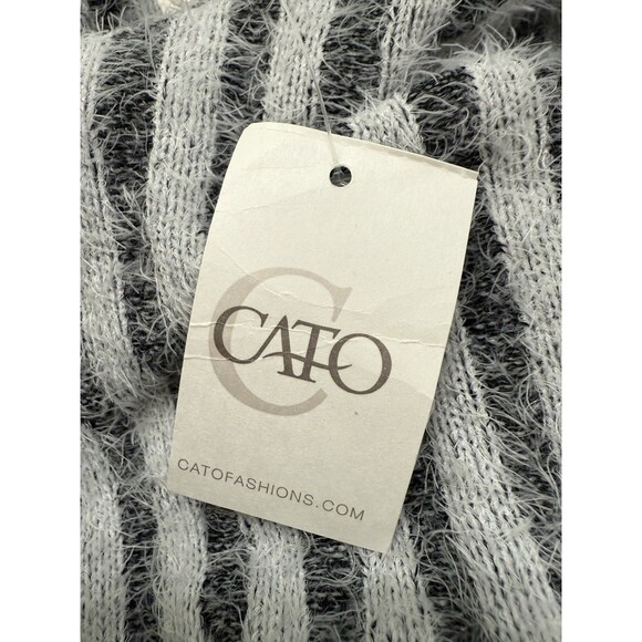 Cato Plus 22/24W Gray White Fuzzy Knit Cardigan Striped Open Front Cozycore Boho - Picture 10 of 10